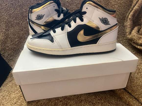 Nike Other - Air Jordan 1 Mid GS 'White Gold' Black Sneakers 554725-190